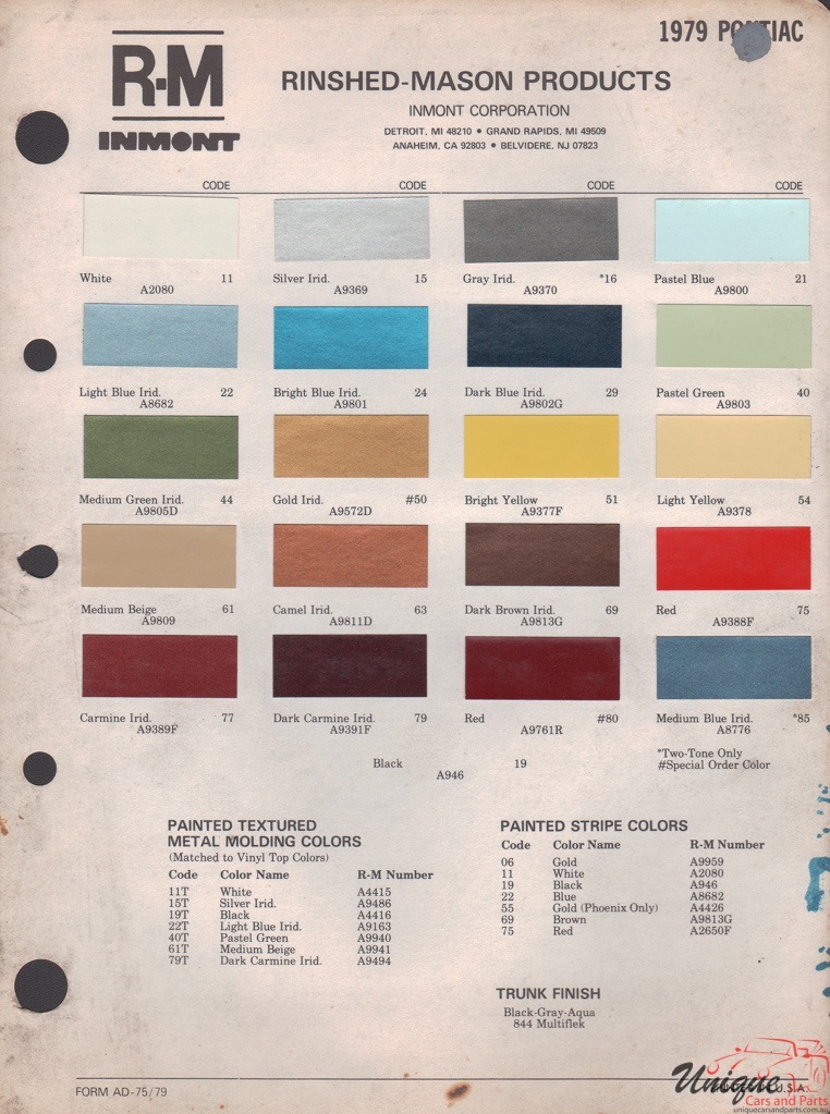 1979 Pontiac Paint Charts RM 1